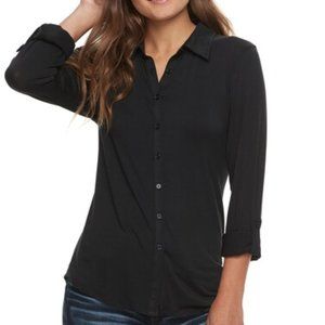 Love, Fire Knit Button Up Black Shirt
